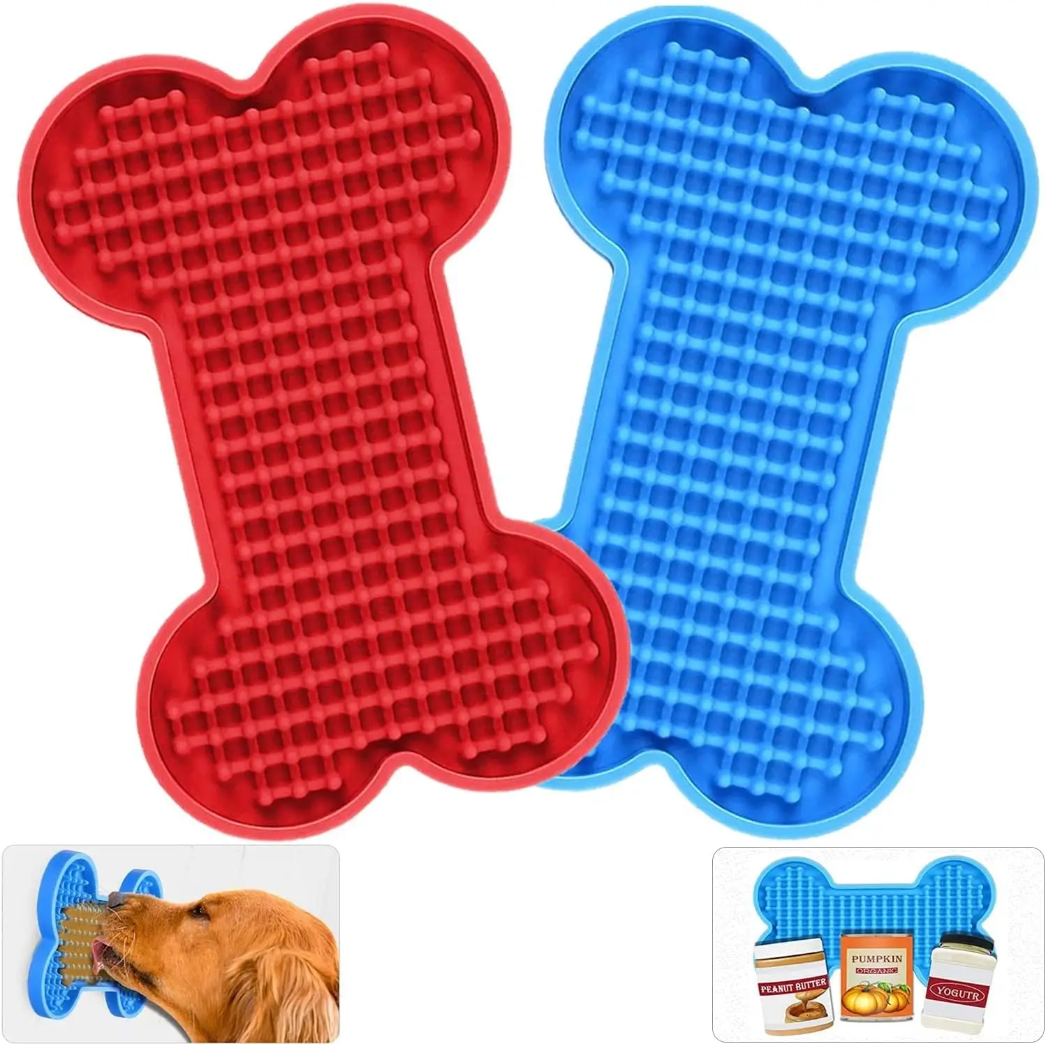 

2 Pack Dog Lick Mat - Peanut Butter Slow Feeder, Anxiety Relief for Bath & Grooming