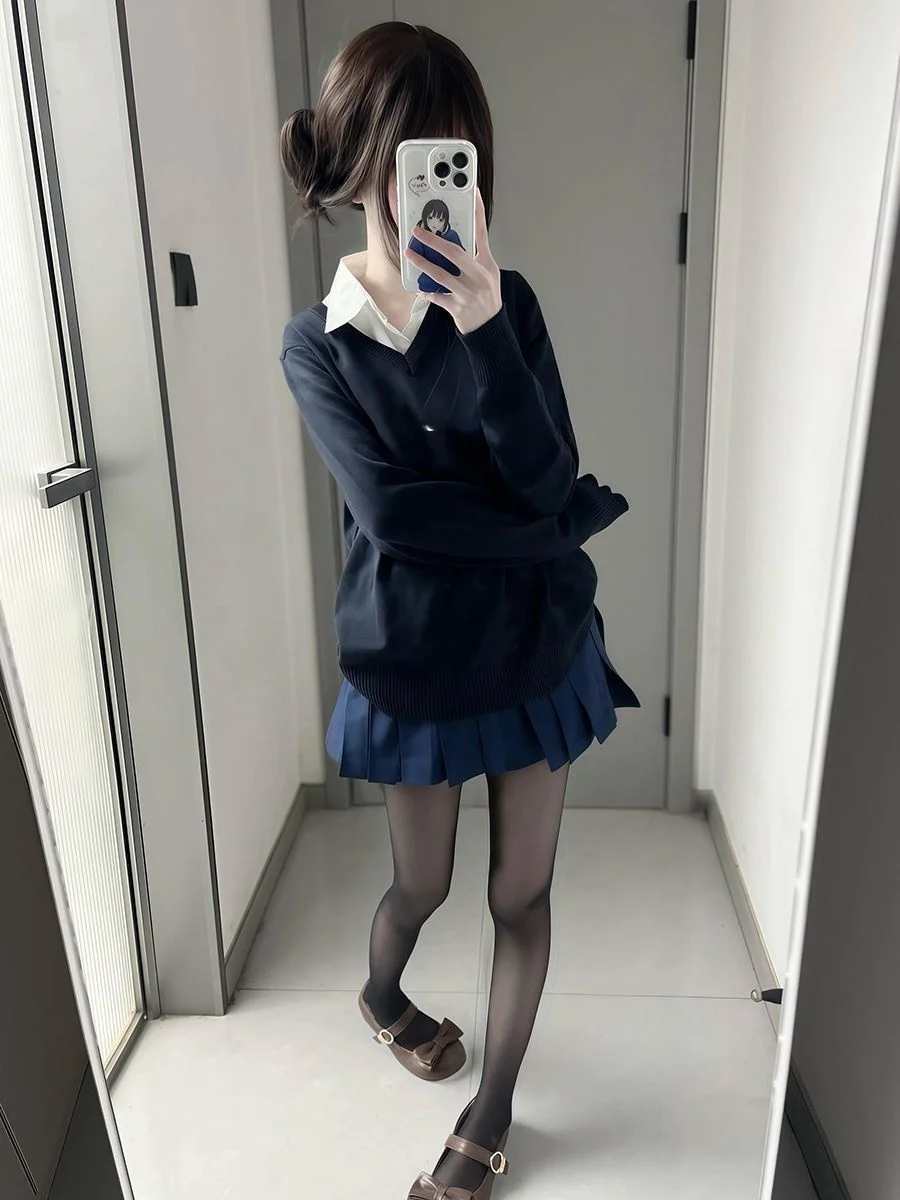 

Вязаный комплект: свитер и юбка, длинный рукав, осенне-зимний, модный, в стиле колледж, женский наряд, смесь полиэфирного волокна