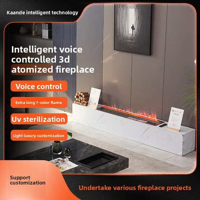 3D Smart Electric Fireplace American European Style Simulated Flame Household Metal Embedded Humidifier for Living Room English