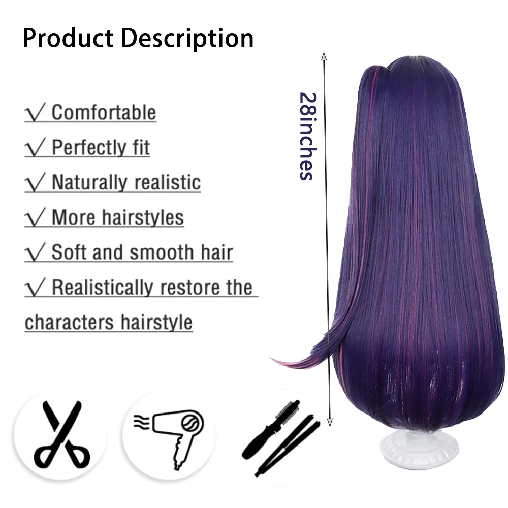 Anime Oshi Noko Hoshino Ai Cosplay Synthetic Hair 28-Inch Purple Highlight Dyed Halloween Carnival Daily Party High-Quality Wig