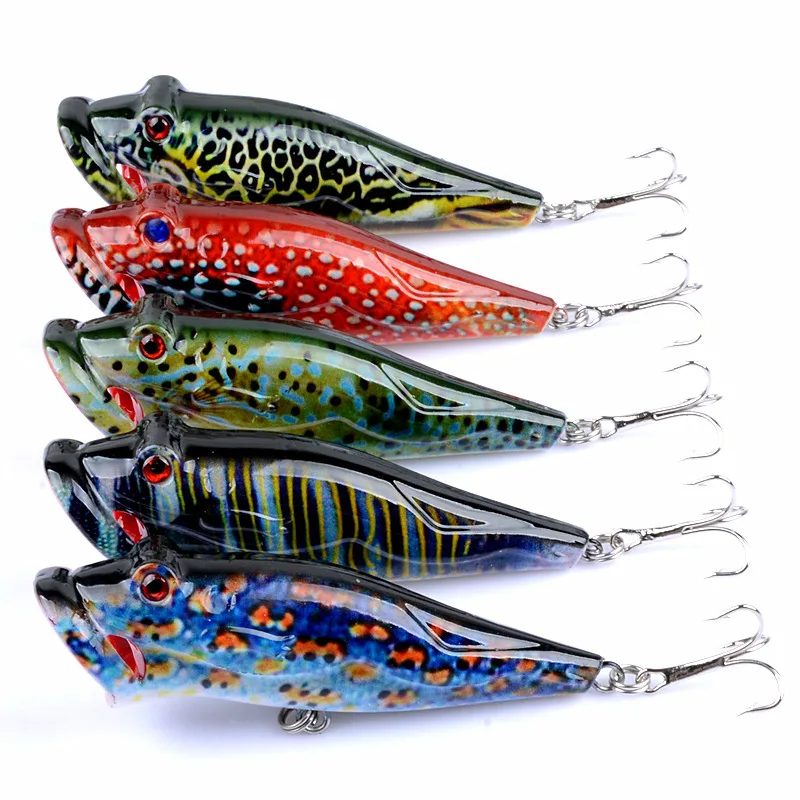 

5pcs/Bag Hard Lure Painted Series Plastic 8cm/12.4g Surface Lure Popper Bait Fishing Gear