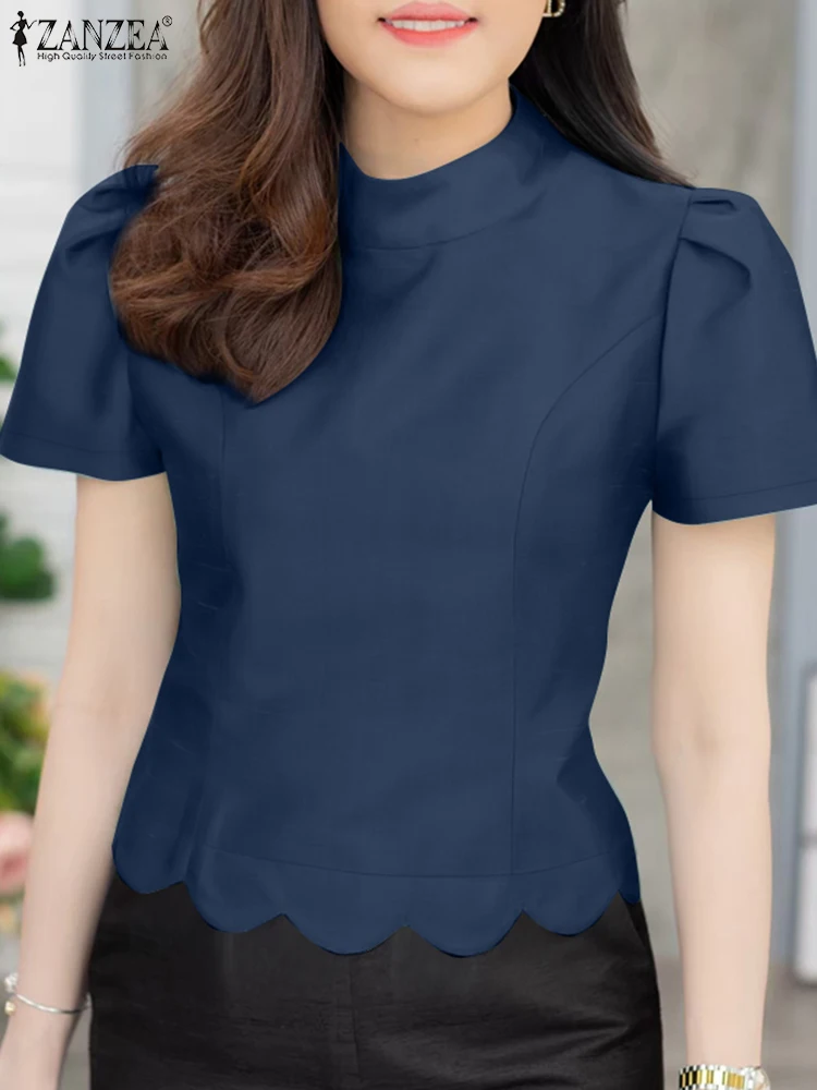 Zanzea elegante gola manga curta camisas de cetim feminino verão trabalho ol blusa moda fino ajuste festa túnica topos streetwear