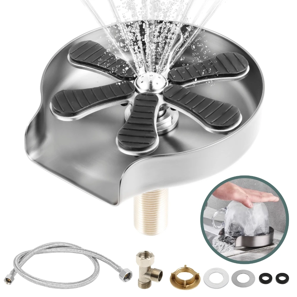 

Stainless Steel Glass Flusher, G3/8 Automatic Cup Cleaner, Glass rinser for Kitchen Sink Glass Beer Coffee Milk Tea Cup Cleaner