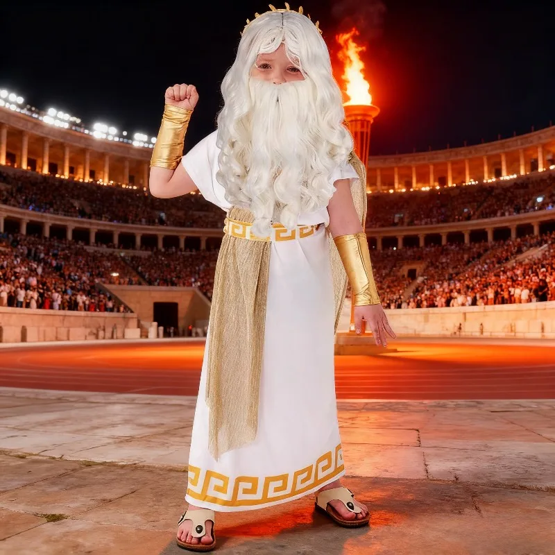 

Карнавальный костюм Зевса, римский император Тога, сценический костюм, белая греческая мифология, костюм на Хэллоуин