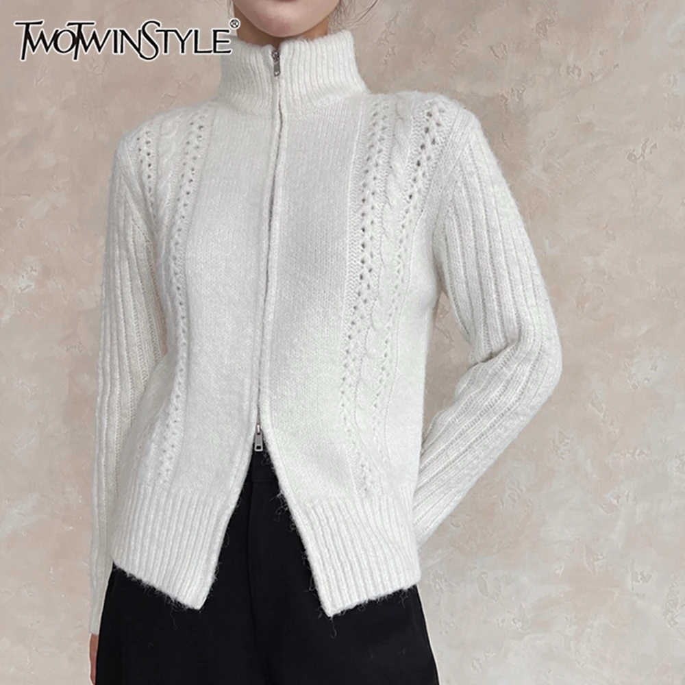 

TWOTWINSTYLE однотонный шикарный свитер на молнии, женская водолазка с длинным рукавом, свободные элитные женские свитера, осенняя мода, новинка