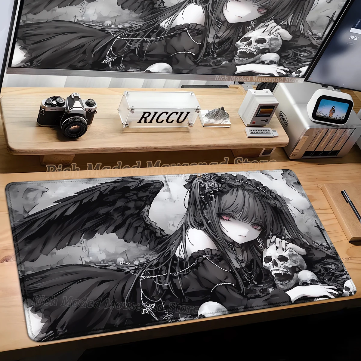 

XXL Black White Mouse Pad Gaming Speed Dark Angel Mouse Mat Anime Girl Office Mousepad Gamer Keyboard Desk Mat Home Decorate Mat