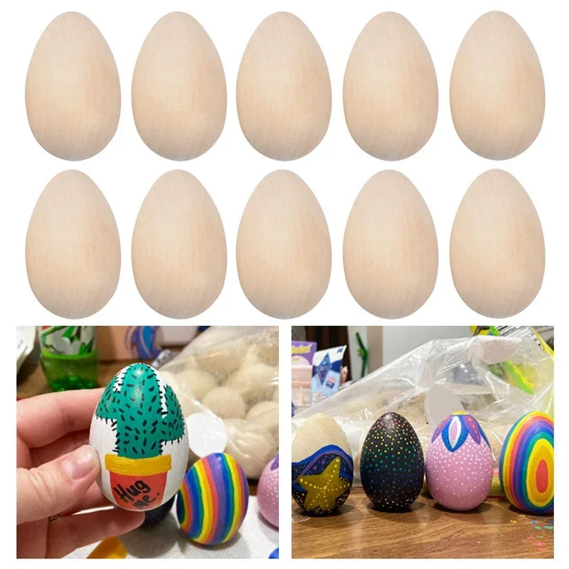 Wooden Simulated Egg Creative DIY Graffiti Painted Wooden Easter Eggs Realistic Easter Ornament For Holiday Home Decoration