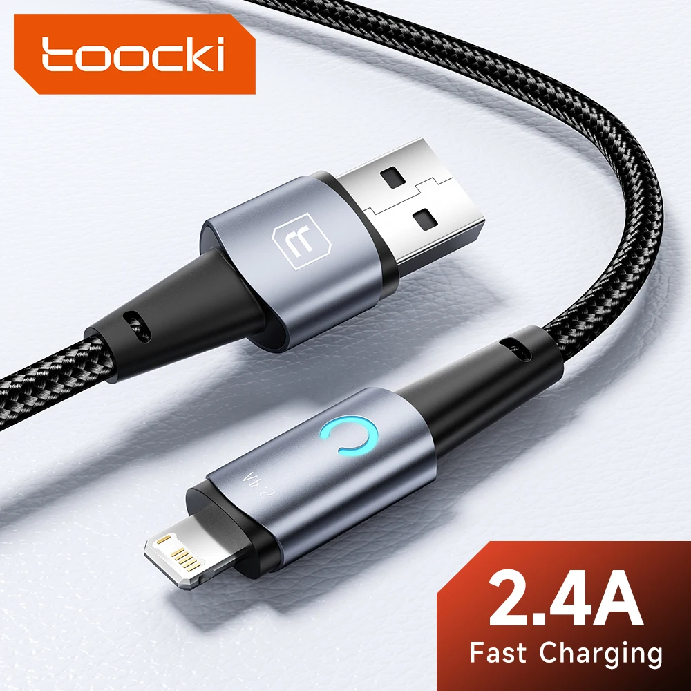 Toocki usb kabel für iphone 14 13 12 pro max led beleuchtung schnell ladegerät aluminium ip kabel für iphone x xr ipad datenkabel