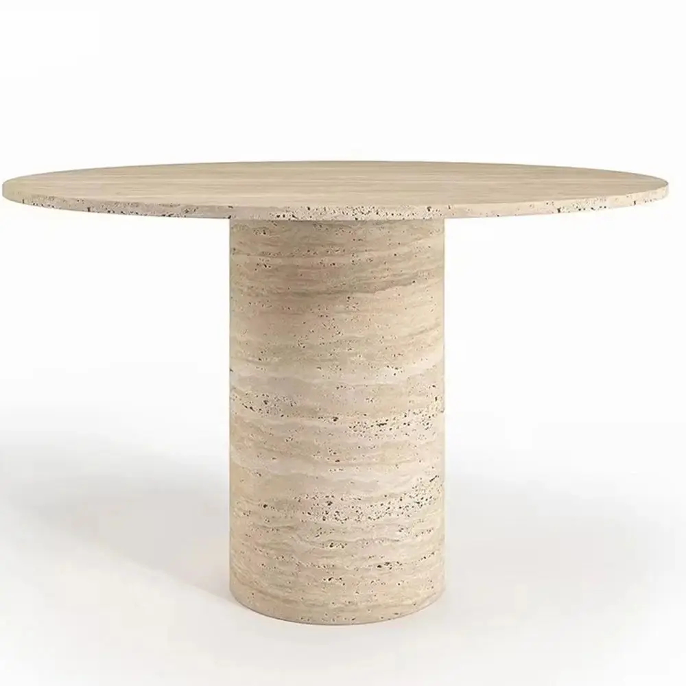 Wholesale Modern Style Living Room Concrete Round Coffee Table Sliver Grey Beige Travertine Side table