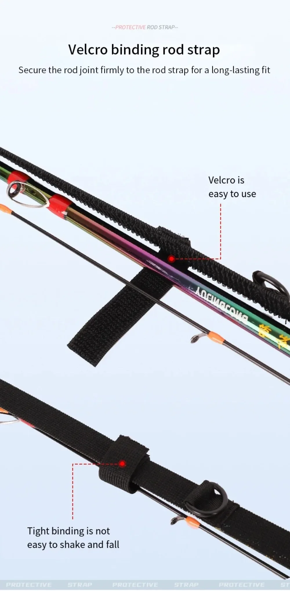 Verstellbare Angelruten-Aufbewahrungstasche, schwarz, tragbarer Angelruten-Schultergurtschutz, Rollen-Angelzubehör, spritzwassergeschützt – Detail 5