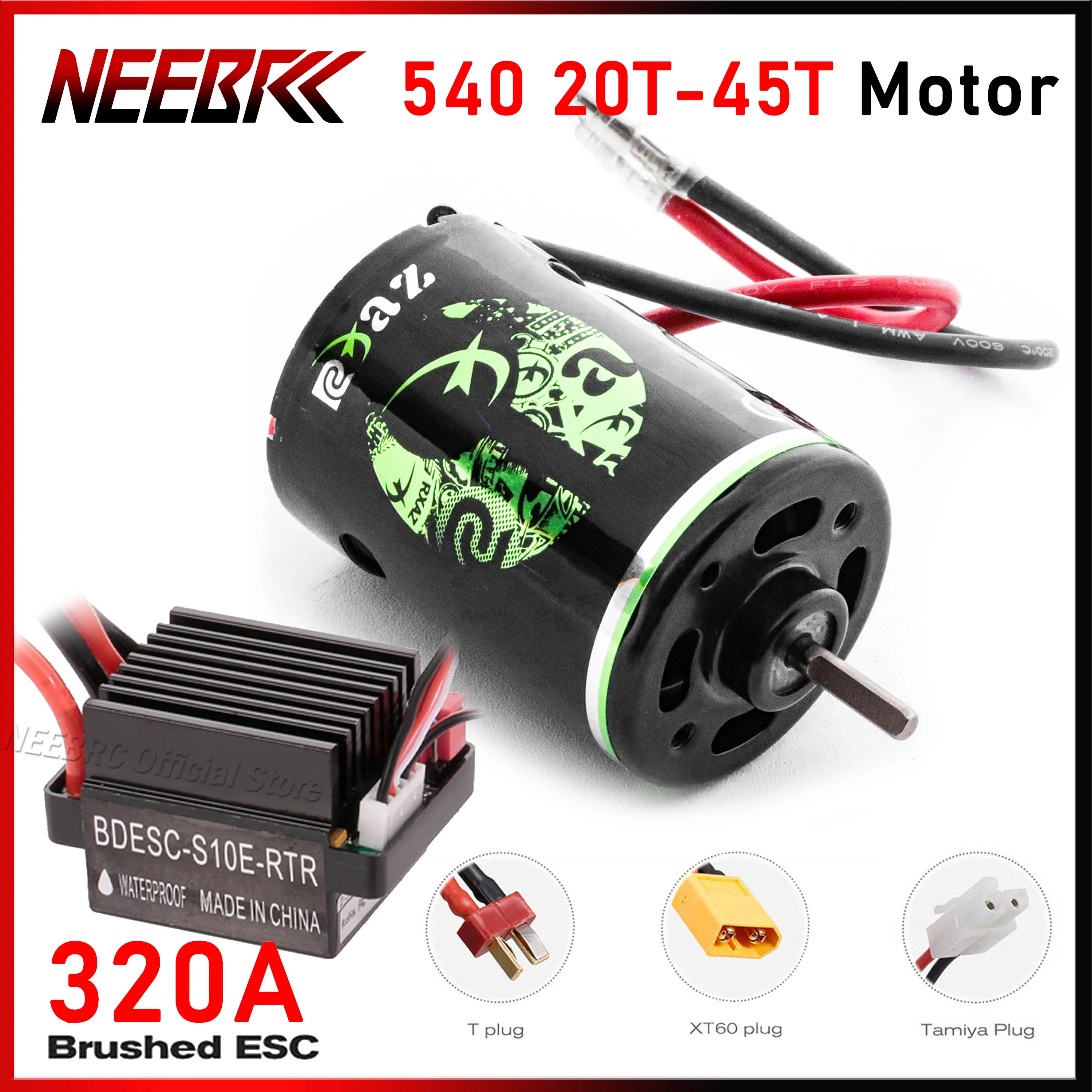 

NEEBRC 540 20T-45T Waterproof Brushed Motor 320A ESC 5V/2A BEC Speed Controller Forward+Brake+Retreat for 1/10 RC Crawler Car