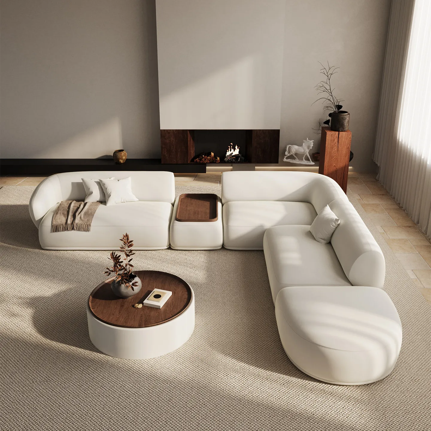 & Italian Minimalist Fabric Sofa Set-Durable Modern Design for Living Room & Office Building Use