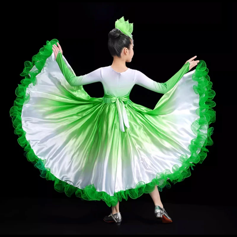 Dziewczęce hiszpańskie sukienki do tańca Flamenco 360/540/720 stopni puszysta duża spódnica typu swing chór otwarcie taniec występ na scenie kostium