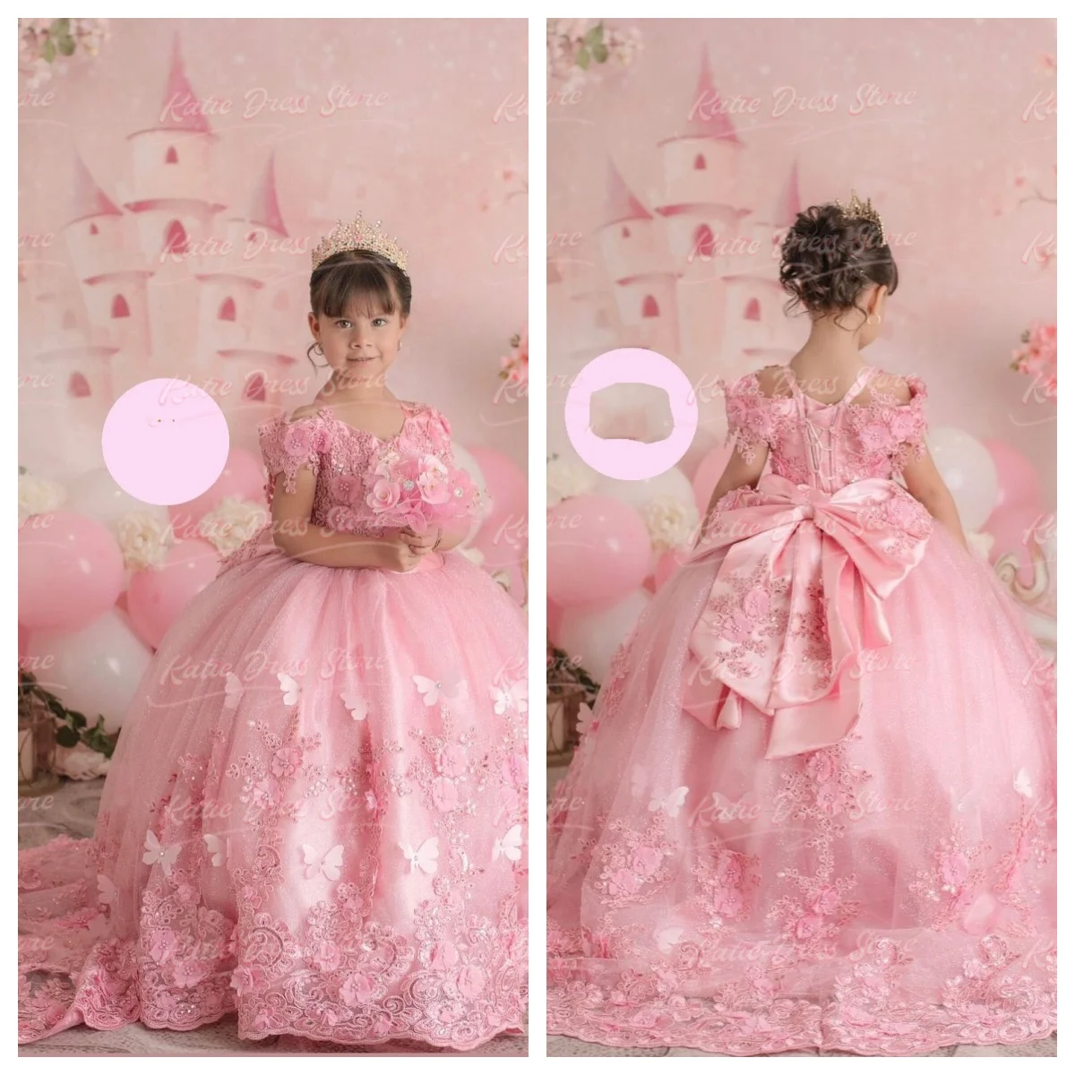 Pink Customized Flower Girl Dress For Wedding Tulle Puffy Applique Lace Elegant Kids Birthday Party First Communion Ball Gowns