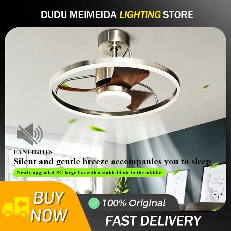 24 Inch Low Profile Ceiling Fan with Light and Remote Quiet DC Motor Ceiling Fan Simple Restaurant Retro Living Room Bedroom