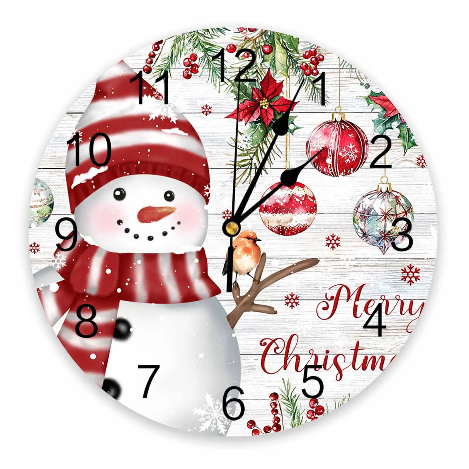 Berry Christmas Ball Snowflake Snowman Wall Clock Large Modern Kitchen Dinning Round Wall Clocks Bedroom Silent Hanging Watch