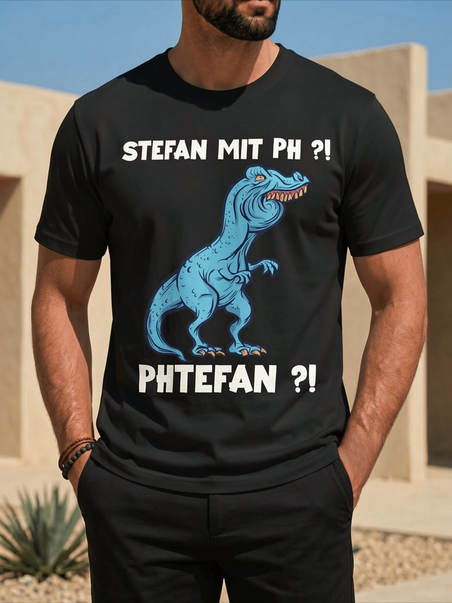 Men Funny Trex Meme Dinosaur with Overbite Stefan with Ph Stephan T Shirt Crew Neck Casual Style Tee Streetwear Unisex Oversize