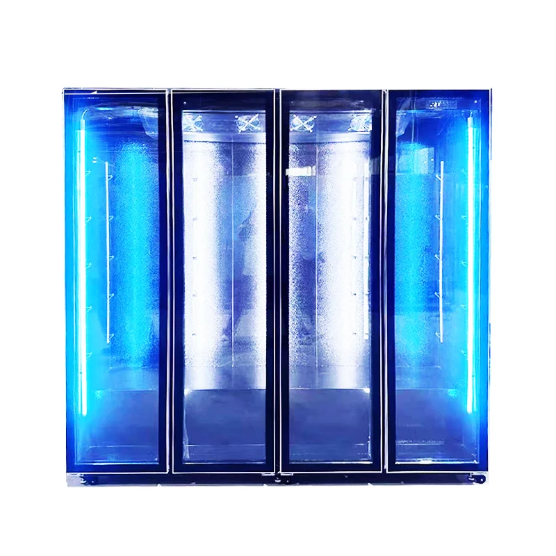 Supermarket 4 Glass Doors Upright Freezer 220V Vertical Beer Fridge Bar LED Light Compressor Cool Display Freezer Restaurant