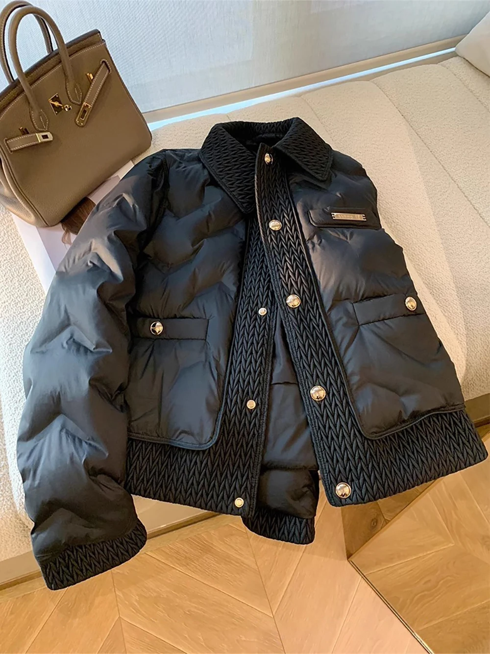 

Cotton Padded Coats Autumn Winter Lightweight Fashion Turn-down Collar Quilted Jacket Outerwear Female Warm Overcoats XQ132