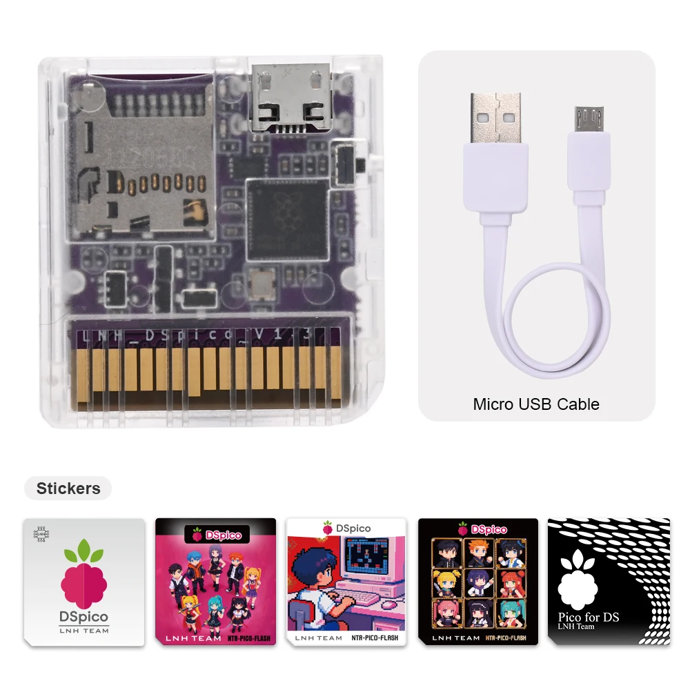 Chisfamily Micro USB Transparenter DSpico Spiele-Reader-Adapter 16 MBit Mit LED RP2040 für Nintendo DS, NDSL, DSi, 3DS Konsolen