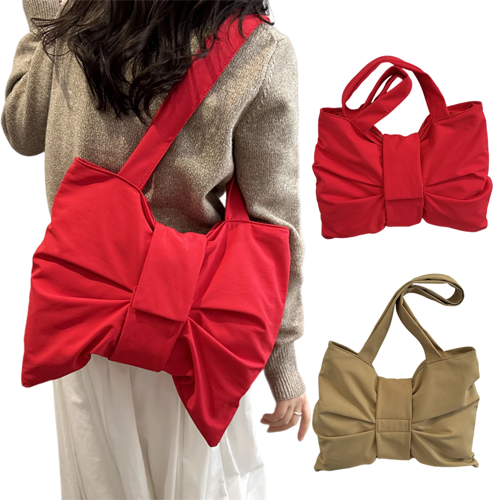 

Women's Underarm Bag With Bowknot Design Shoulder Crossbody Dual Use Large Capacity Commute Bag Synthetic Leather