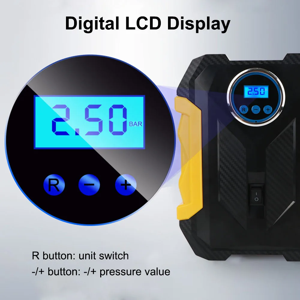 Cigar Lighter Plug Air Pump LCD Display 150PSI 120W Portable With LED Light Air Compressor Digital 12V Tire Inflator