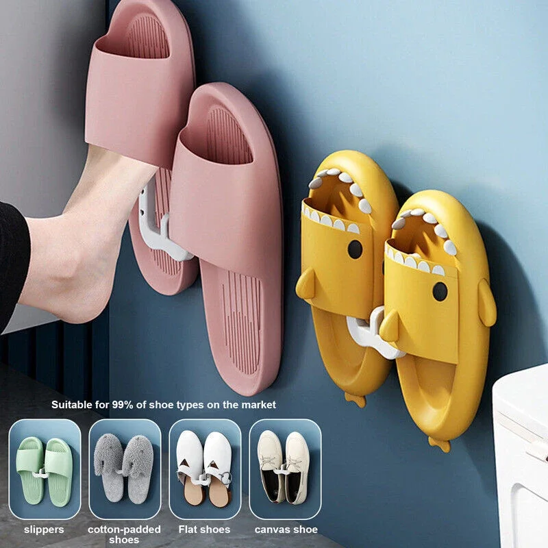 New U-shaped Slipper Rack Home Living Room Wall-mounted Punching-free Drain Rack Plastic Waterproof Bathroom Storage Sandal Rack