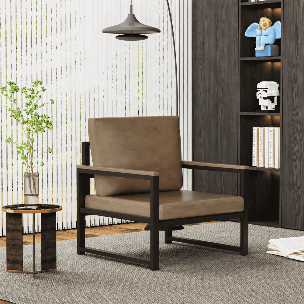 

Sillas Para Comedor ChairsCentury Modern Accent Chair With Wood Frame, PU Leather Reading Armchair, Reading Leisure Dining Seati