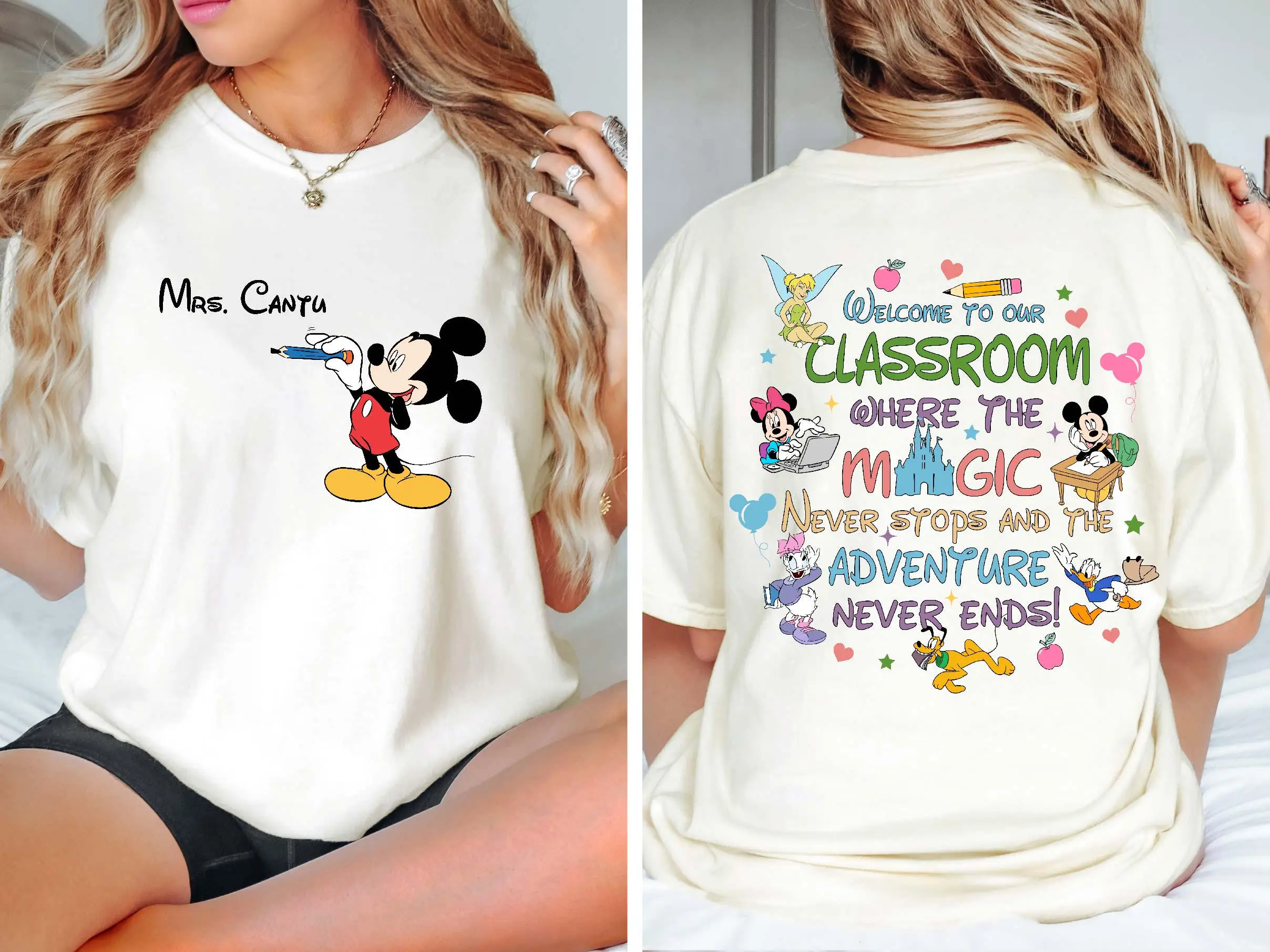 

Mickey Mouse Teacher Print T-Shirt for Women Short Sleeved Cotton Tees Disney Shirt Casual Fashion Summer Tops Women's T-Shirt