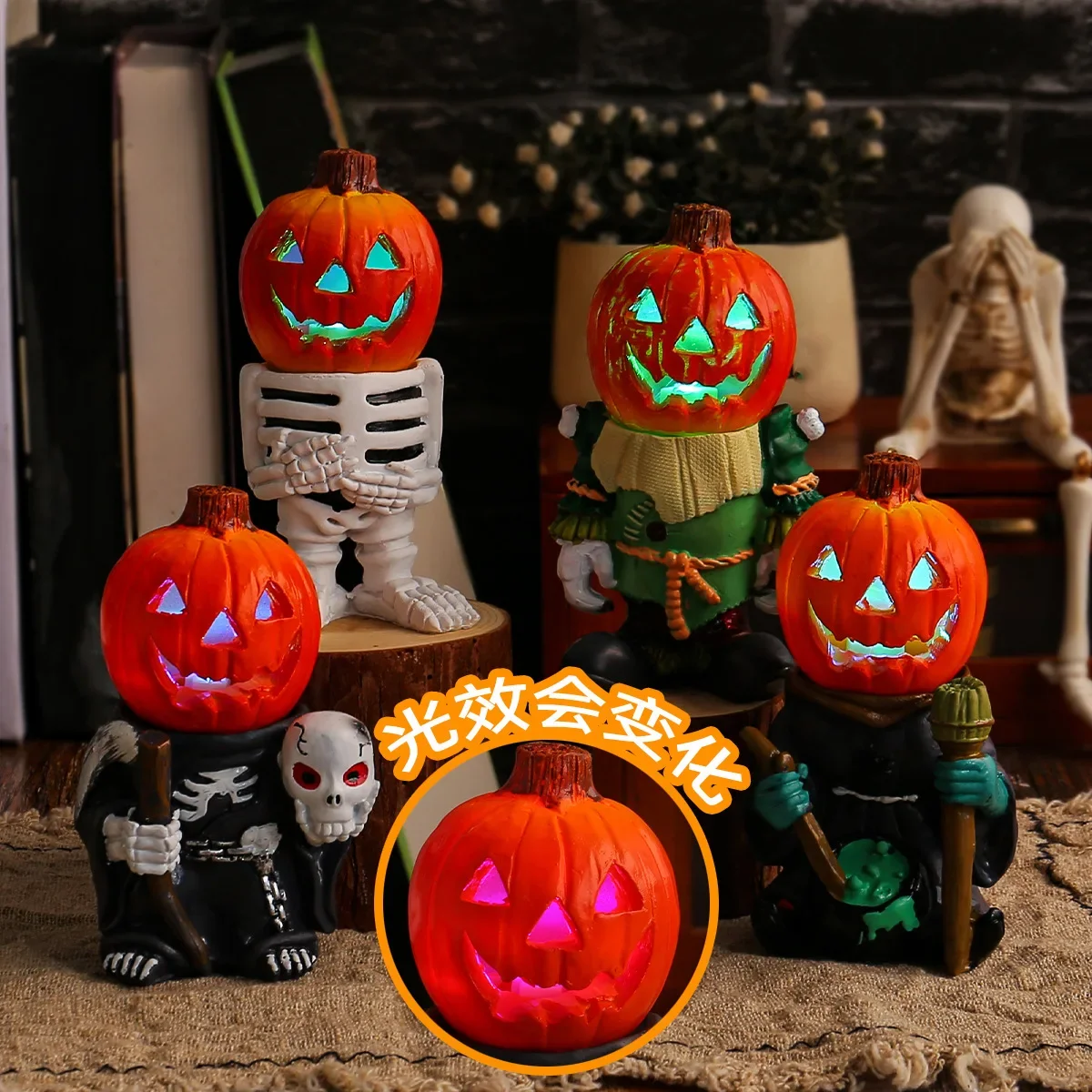 

Halloween LED Lights Pumpkin Knight Desktop Decoration Glowing Ghost Ghost Lamps Courtyard Ornament