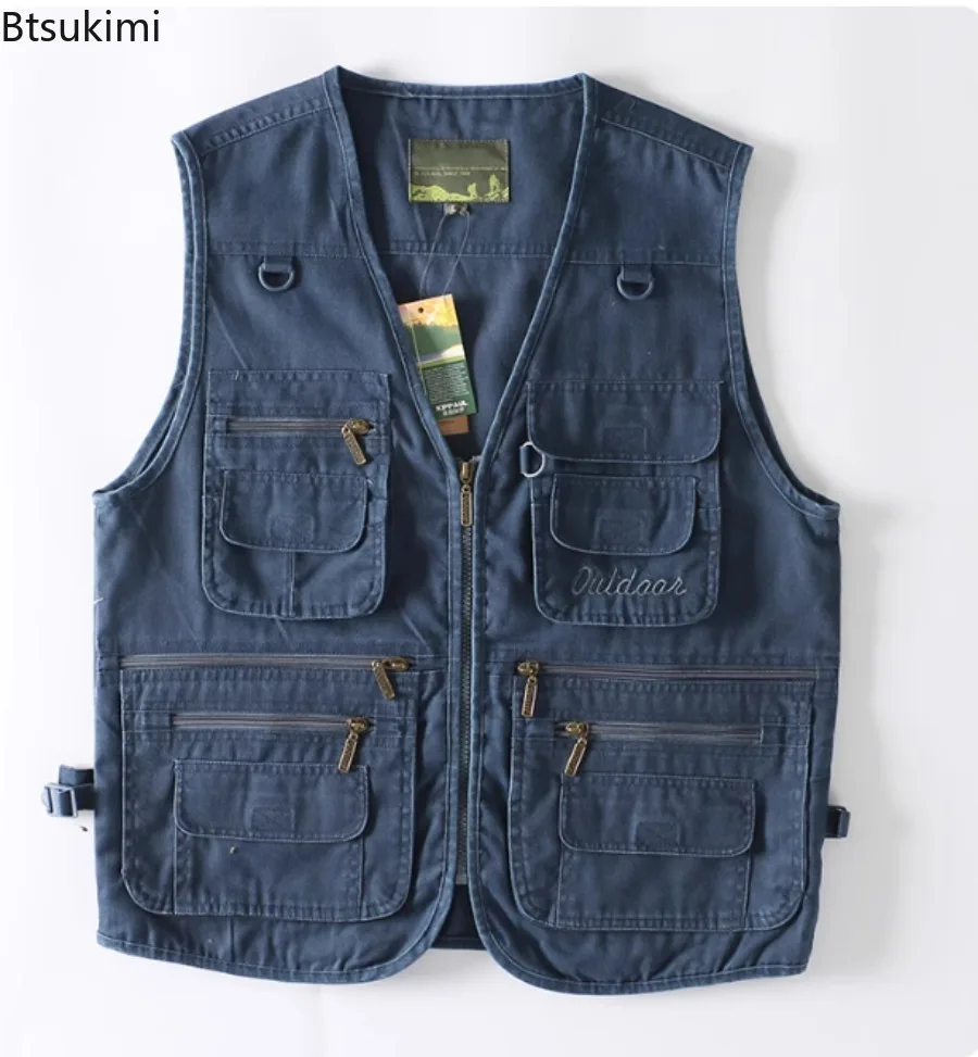 Men's Cotton Vest Multi-Pocket Cargo Vest Breathable Waistcoat Outdoor Climbing Mountaineering Kiking Vest Fishing Casual Vests