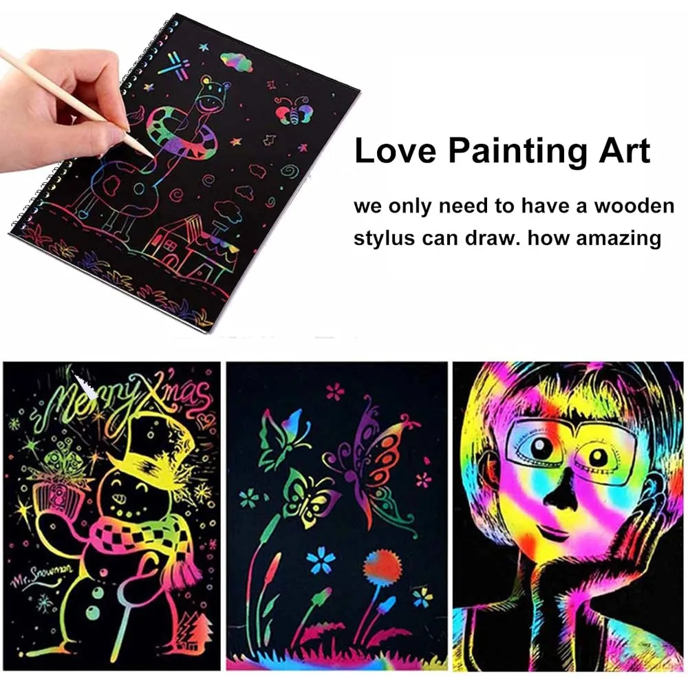 Children's scratch art book,  of rainbow magic scratch paper black scratch it from art and craft note board table