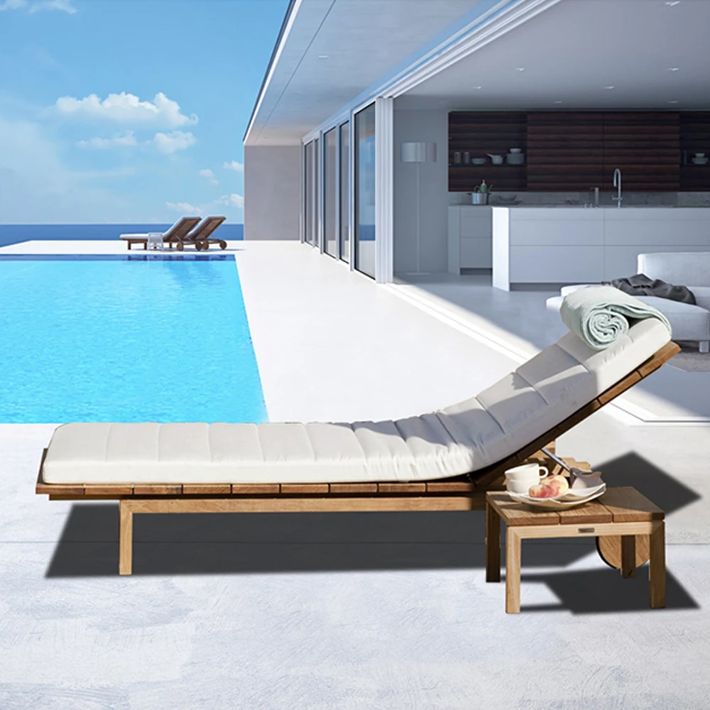 Outdoor furniture Waterproof thick seat cushion Poolside sun lounger Teak solid wood bed Pool lounger