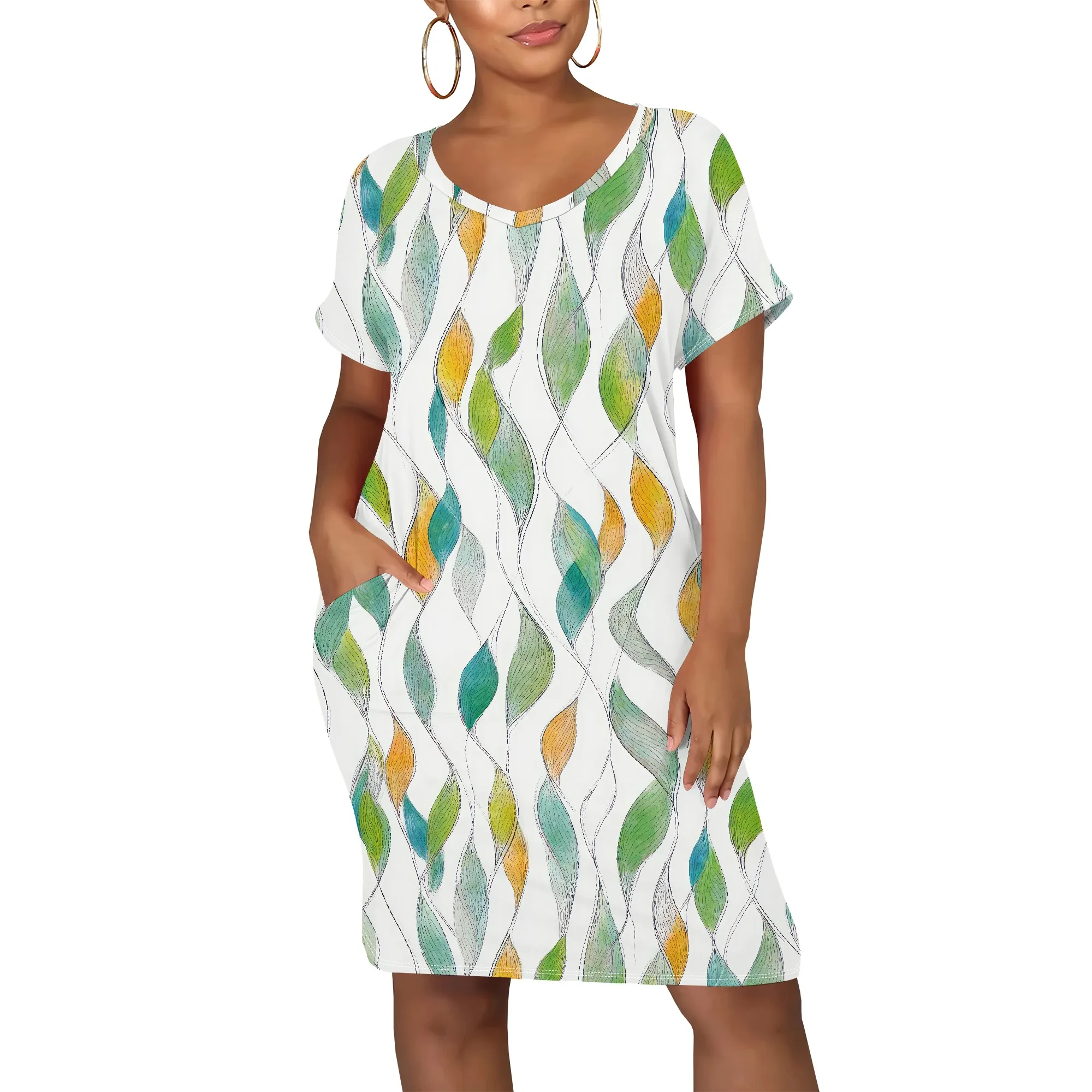 

Summer Dresses for Women Ruffle Short Sleeve V Neck Casual Shift Dress with Pockets