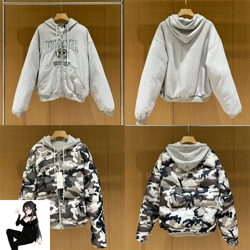 Double Wear Project Gray Camouflage Cotton Hoodie GRAILZ Silhouette Bread  Zipper Hooded Jacket Men Women Winter Outside Clothes