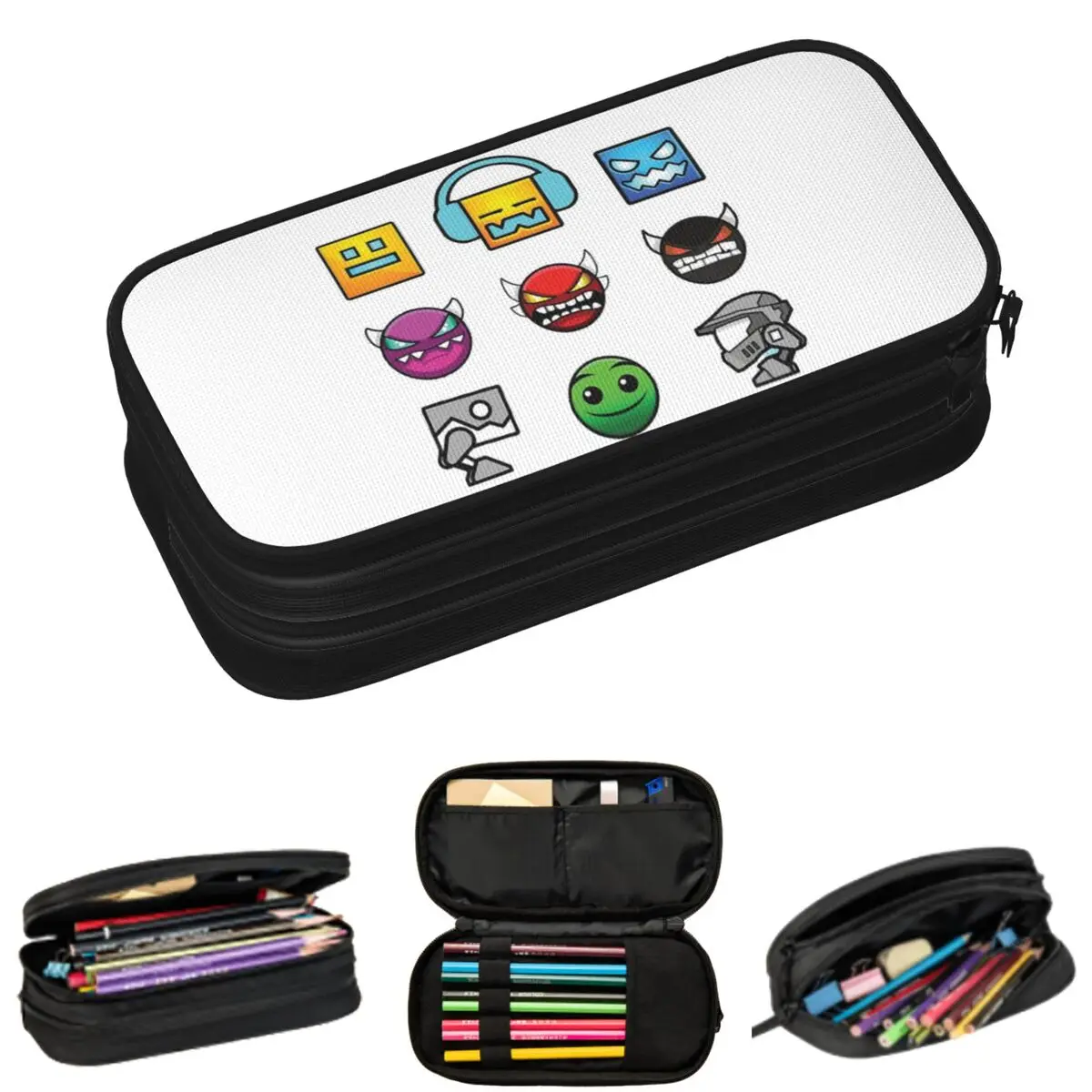 Geometry Dash Game Music Cute Geometric Pencil Cases for Students School Pen Box Pencil Bag Large Capacity Pencil Pouch