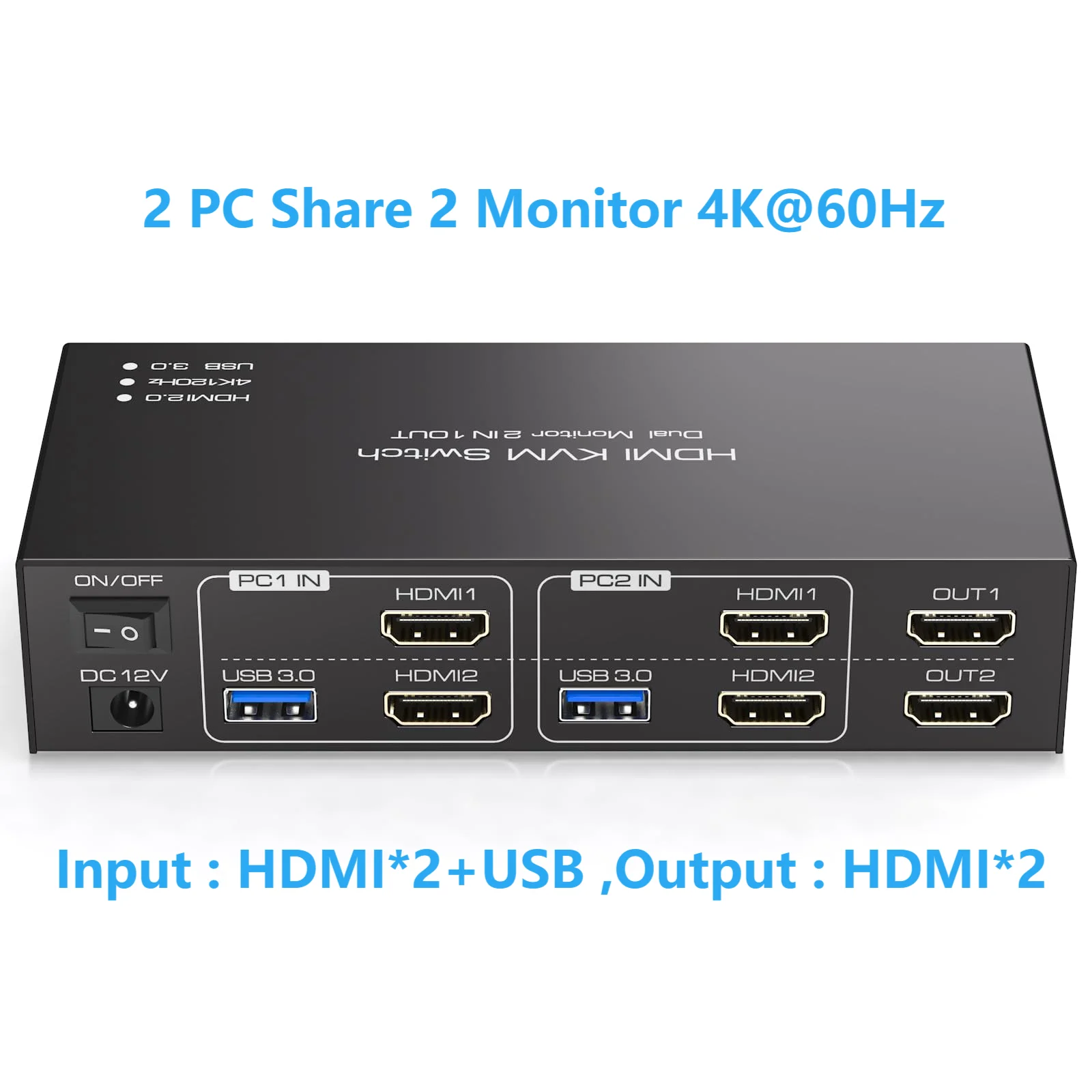 

HDMI KVM Switch Dual Monitor 2 Computers Support 4K@60Hz USB 3.0 KVM Switches Share 4 USB 3.0 Ports Support Extended/Copy Mode