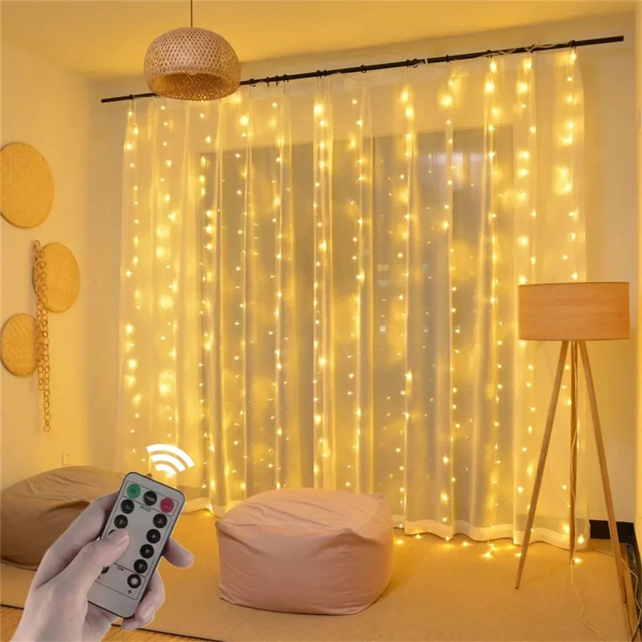 3X3M Led Usb Koperen Draad String Licht Afstandsbediening 8 Modi Kerst Slinger Sprookjesachtige Verlichting Voor Thuis Feest Bruiloft Slaapkamer Decor