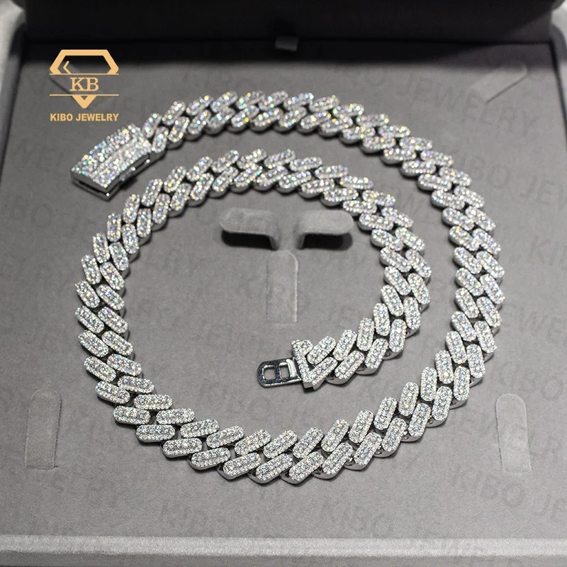 Customized Lock Sterling Silver S925 Moissanite Cuban Link Chain Prong Set Full Iced Out Cuban Chain Necklace