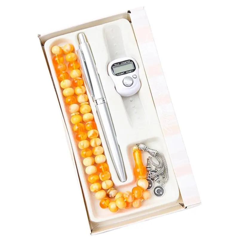 ABAH-Rosary Beads Set 45 Beads Crystal Tasbih Prayer Beads 3Pcs Islamic Gift For Muslims For Meditation& Compliance Compliant Ye