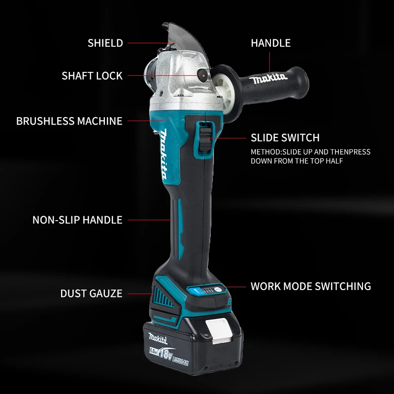 2025 Makita 18V DGA404 Brushless Lithium Electric Angle Grinder Rechargeable Cutting Machine High Power Polishing Machine
