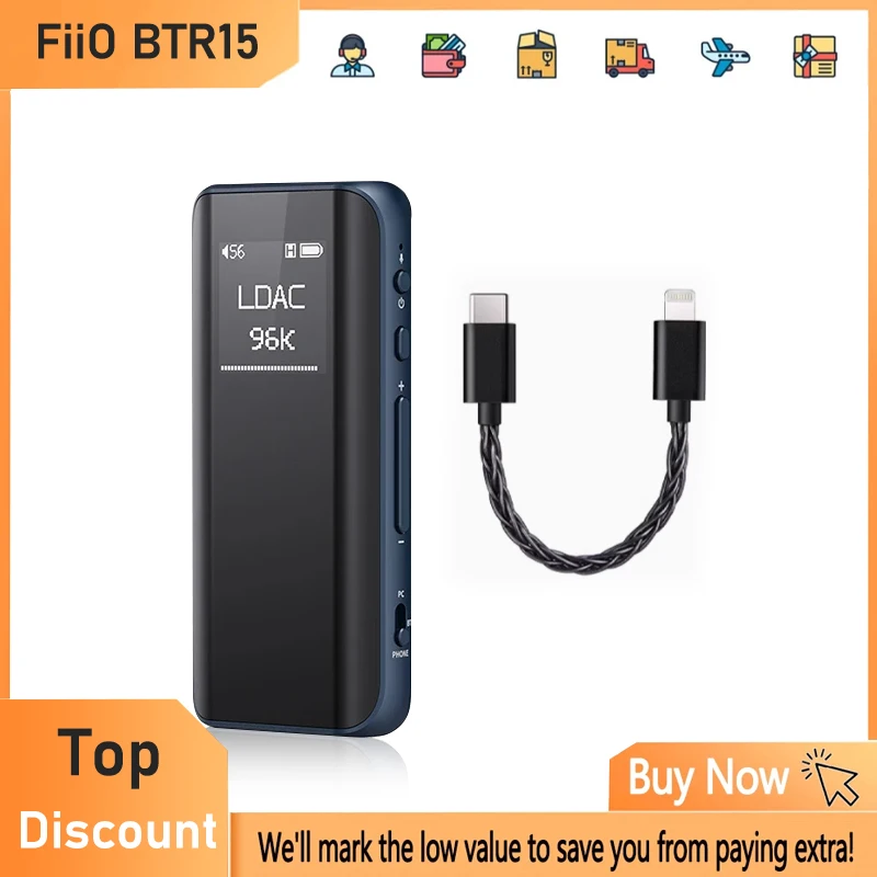 FiiO BTR15 Bluetooth 5.1 Receiver USB DAC AMP Hi-Res Headphone Amplifier 2* ES9219MQ DSD256 LDAC Output with Decoder Cable