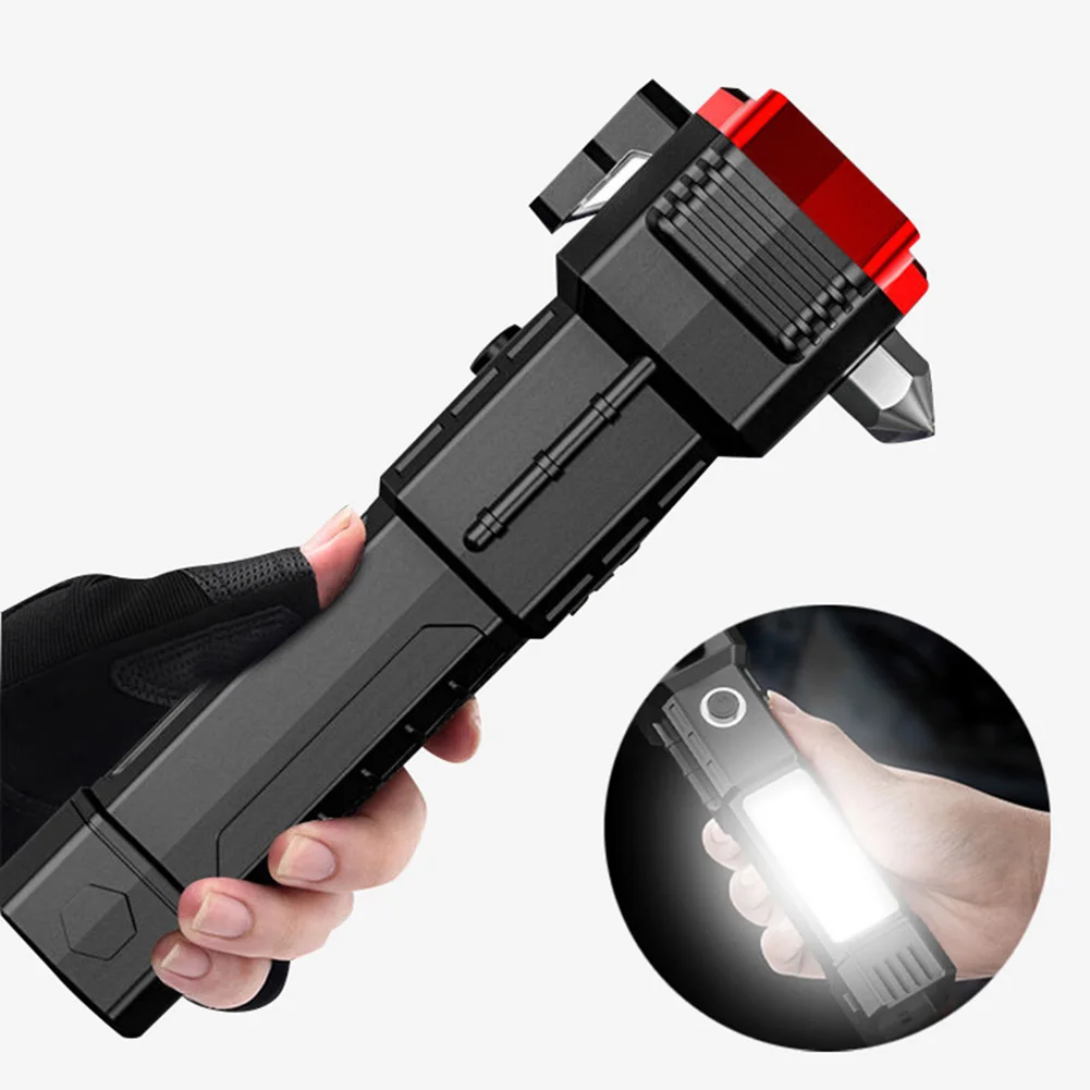 Lampe torche aste USB avec couteau marteau, batterie externe, lampe de travail LED Cob, camping en plein air, urgence