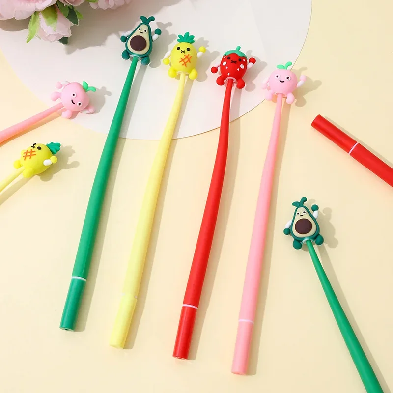 24Pcs Wholesale Cartoon Soft Rubber Fruit Series Shake Music Neutral Pen, Avocado Cute Styling Gift Pressure Relief Shake Pen