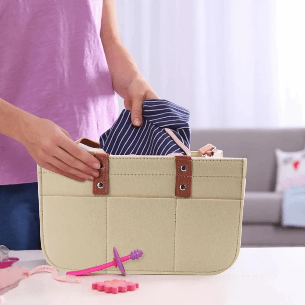 Nursery Organizer Large Capacity Felt Diaper Storage Bag Portable Foldable Baby Felt Storage Basket with Handle Mummy Bag Travel