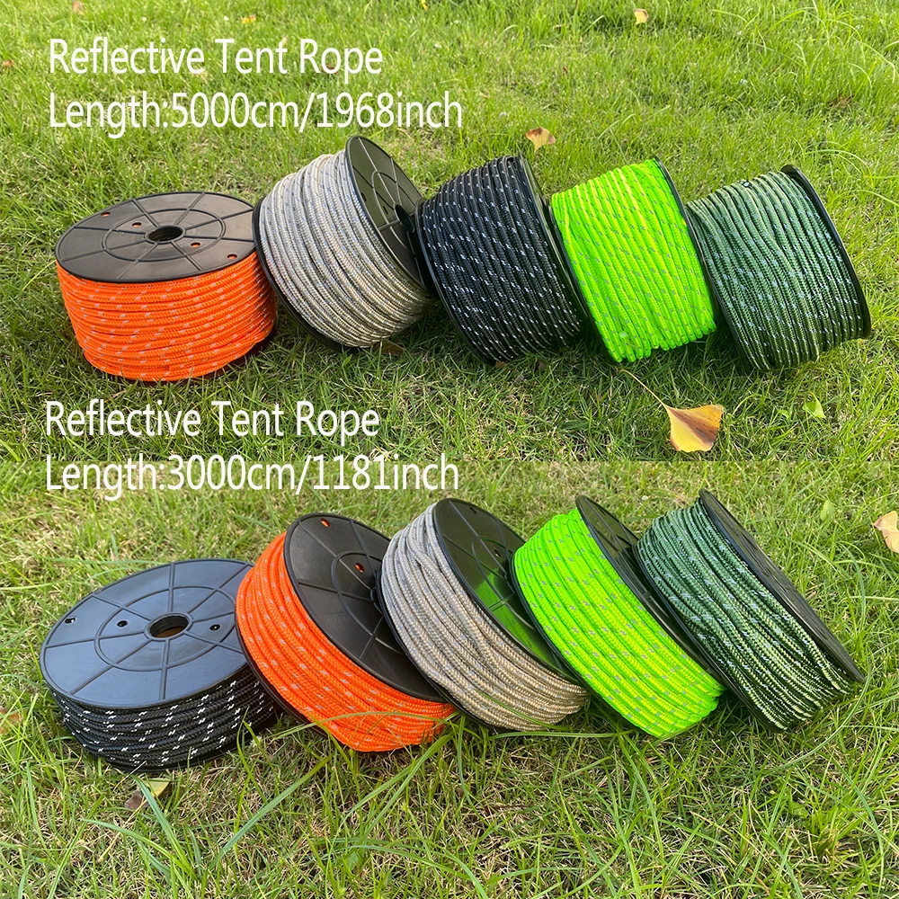 30/50m 6mm Reflective Tent Rope Tactical Parachute Cord Outdoor Lashing Rope For Canopy Shelter Survival Gear Kayak Canoe