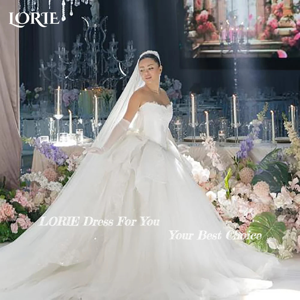 LORIE Boho الباروك التطريز فستان الزفاف الكرة حمالة الترتر الحبيب عارية الذراعين فستان عروس سويب تيل زي العرائس حسب الطلب #5