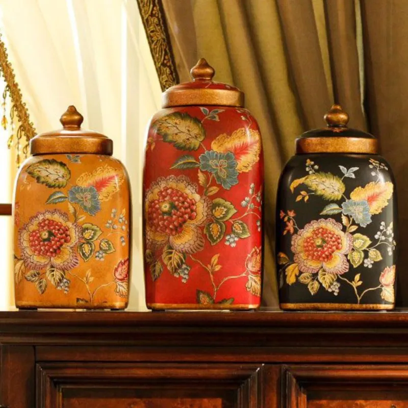 

American Candy Storage Jar With Lid Desktop Home Retro Ceramics Light Luxury Foyer Decoration Wedding Decor Storage Bottle ZG767