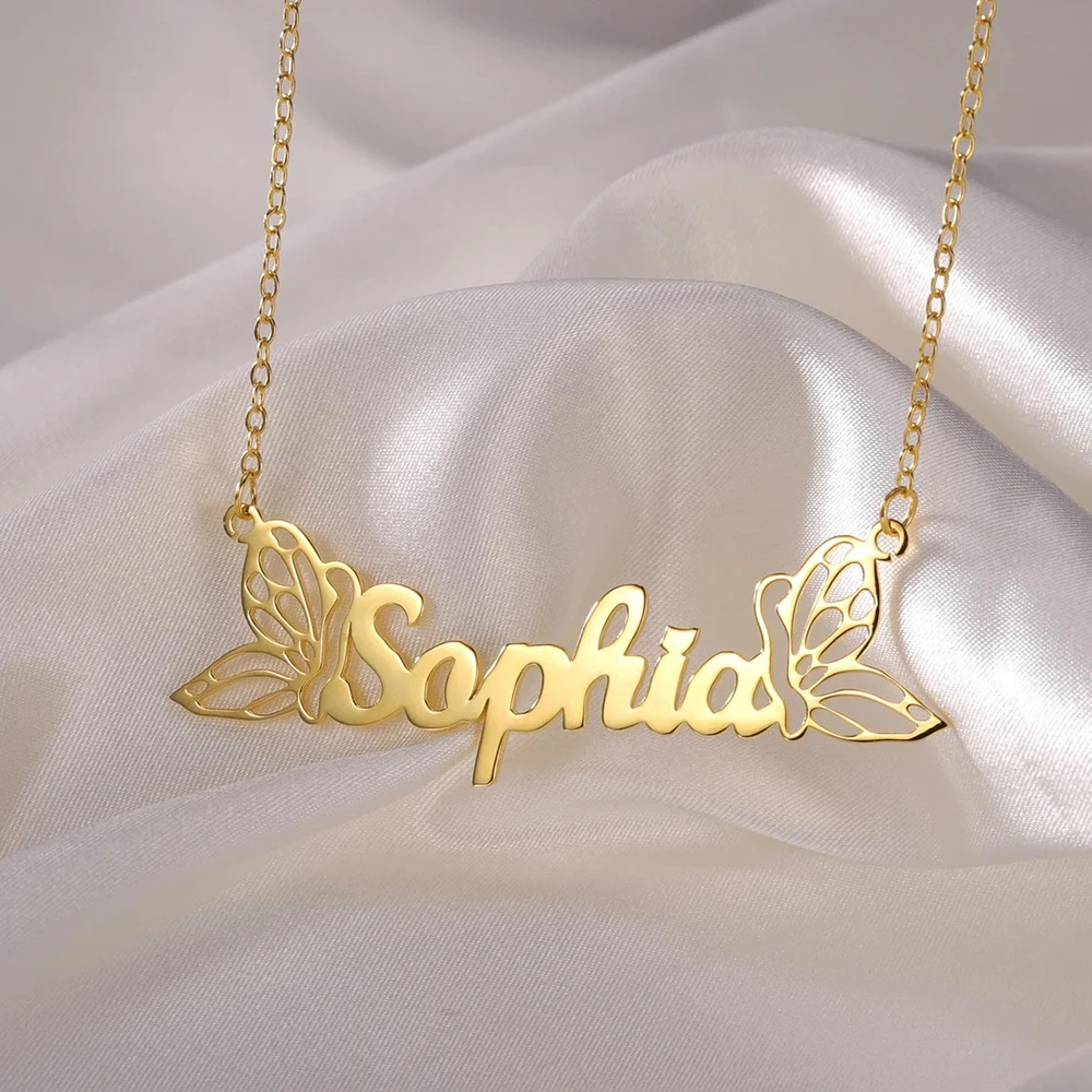 Sipuris Personalisierte Schmetterlings-Namenskette aus Edelstahl, Zierliche Namensschild-Anhänger mit Zwei Schmetterlingsflügeln, Schmuck, Geschenke für Frauen – Detail 7