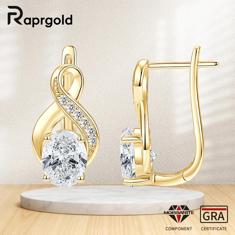 

RAPRGOLD 2CT Oval Moissanite Infinite Hoop Earrings for Women S925 Sterling Silver Huggies Earring Fine Jewelry Gifts Pendientes